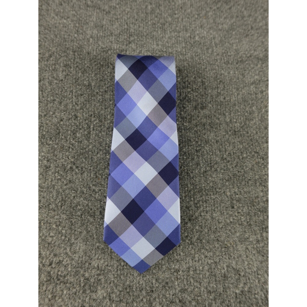 Tommy Hilfiger Mens Silk Necktie‎ Blue Navy Grey Plaid Check Classic Tie